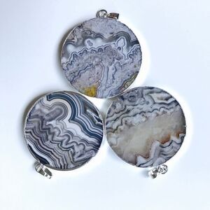 Natural Lace Agate Slice Necklace w/Silver Chain